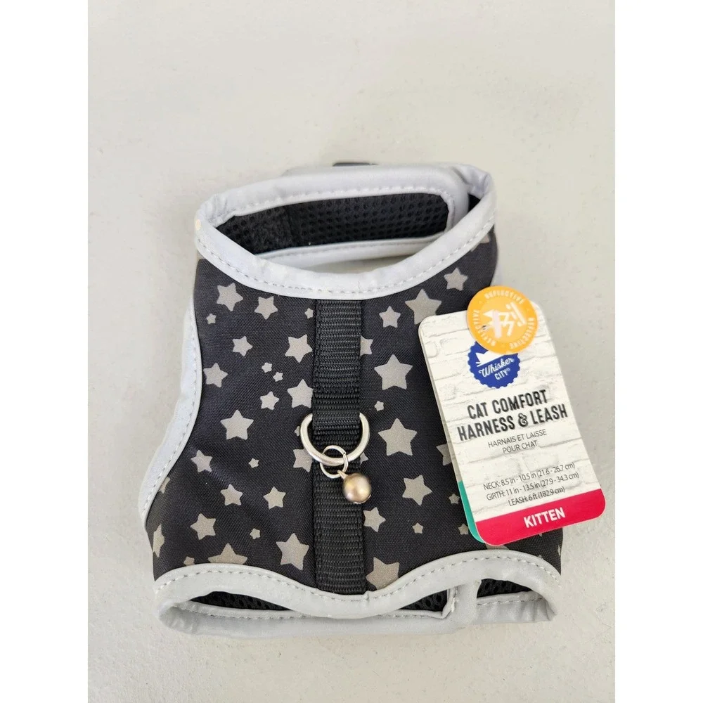 Whisker City Cat Harness & Leash Kitten Black Star Reflective NWT Adjustable
